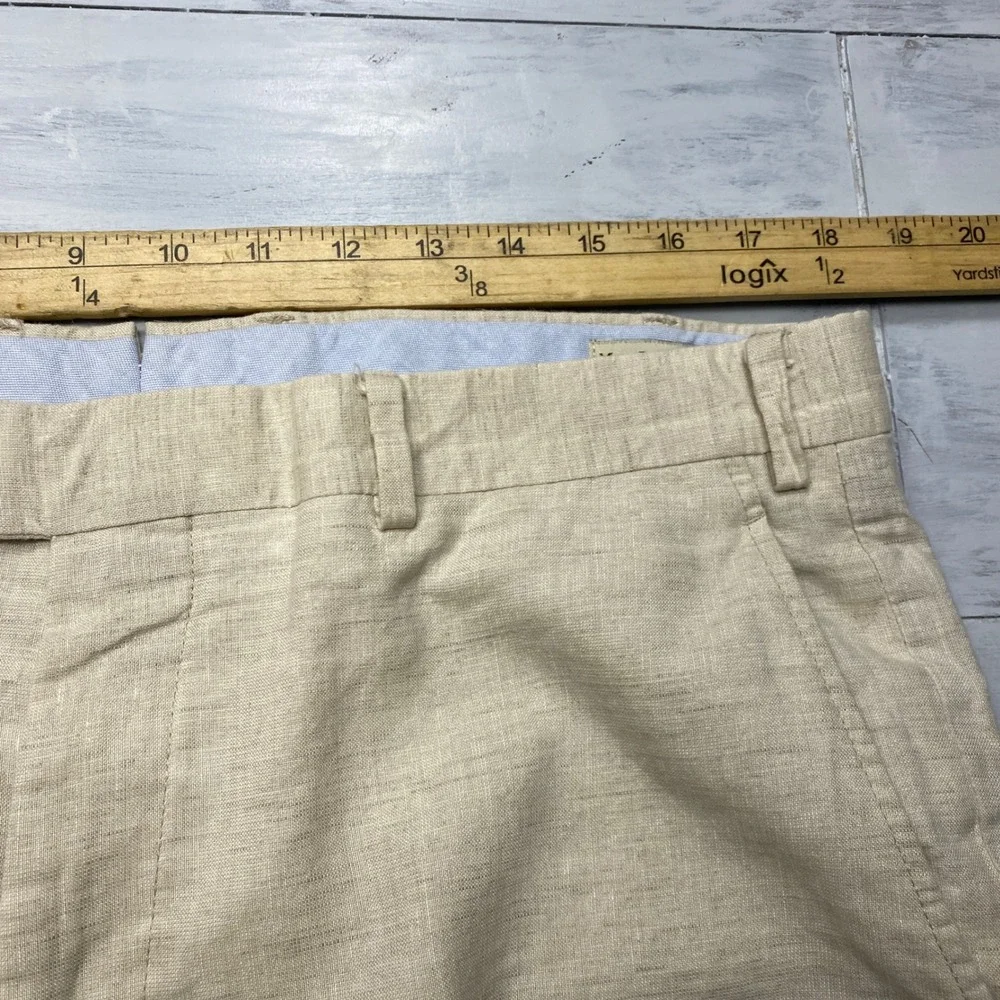 Dapper Classics Linen Trousers Mens 38 Beige Flat Front Cuffed Made in USA Pants